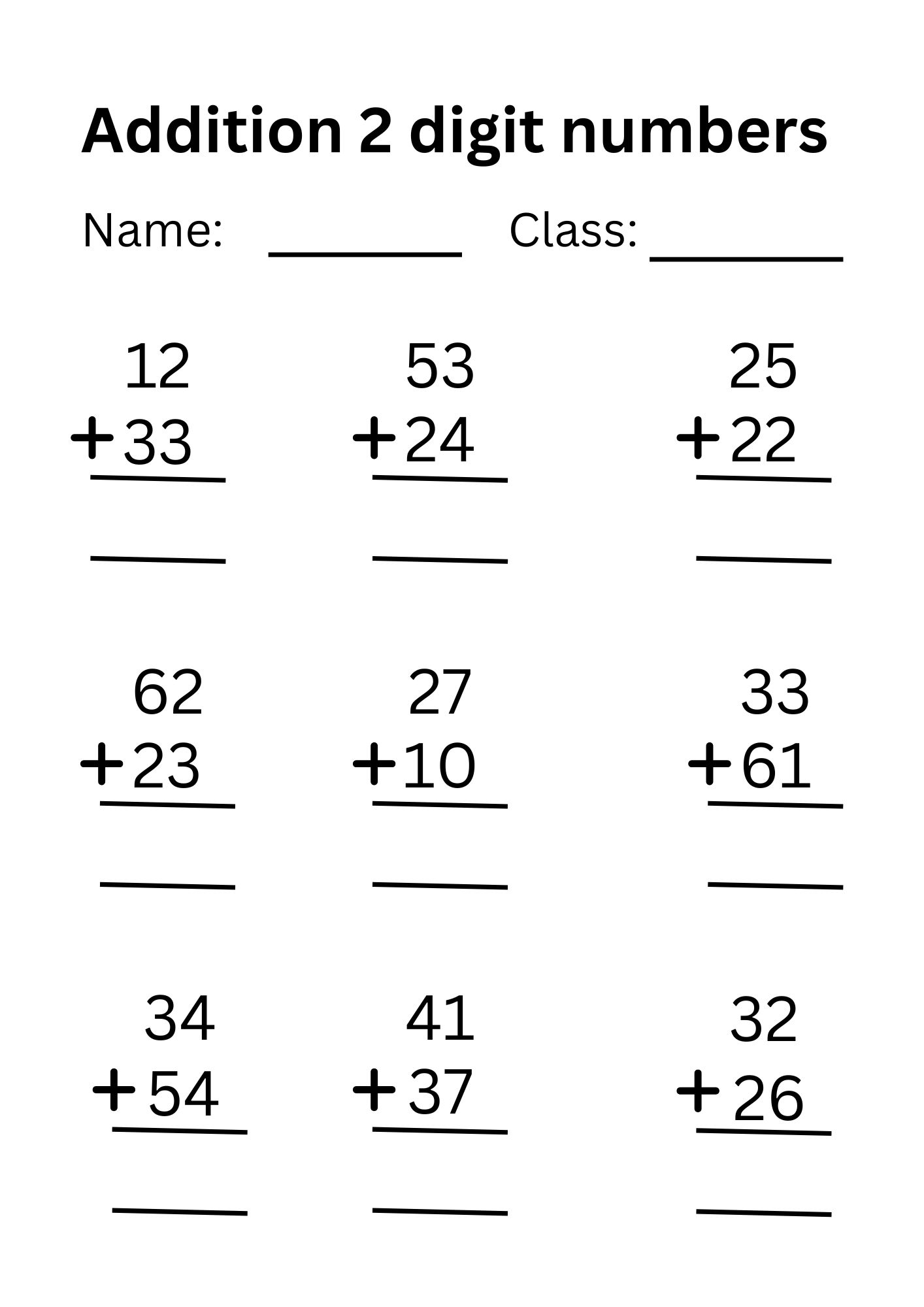 Addition of 2 digit numbers